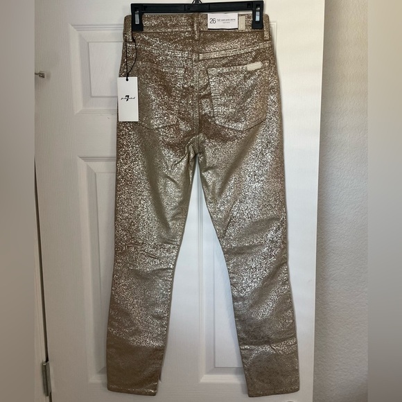 NWT 7 For All Mankind Gold Shimmer Textured Pants - Picture 6 of 8